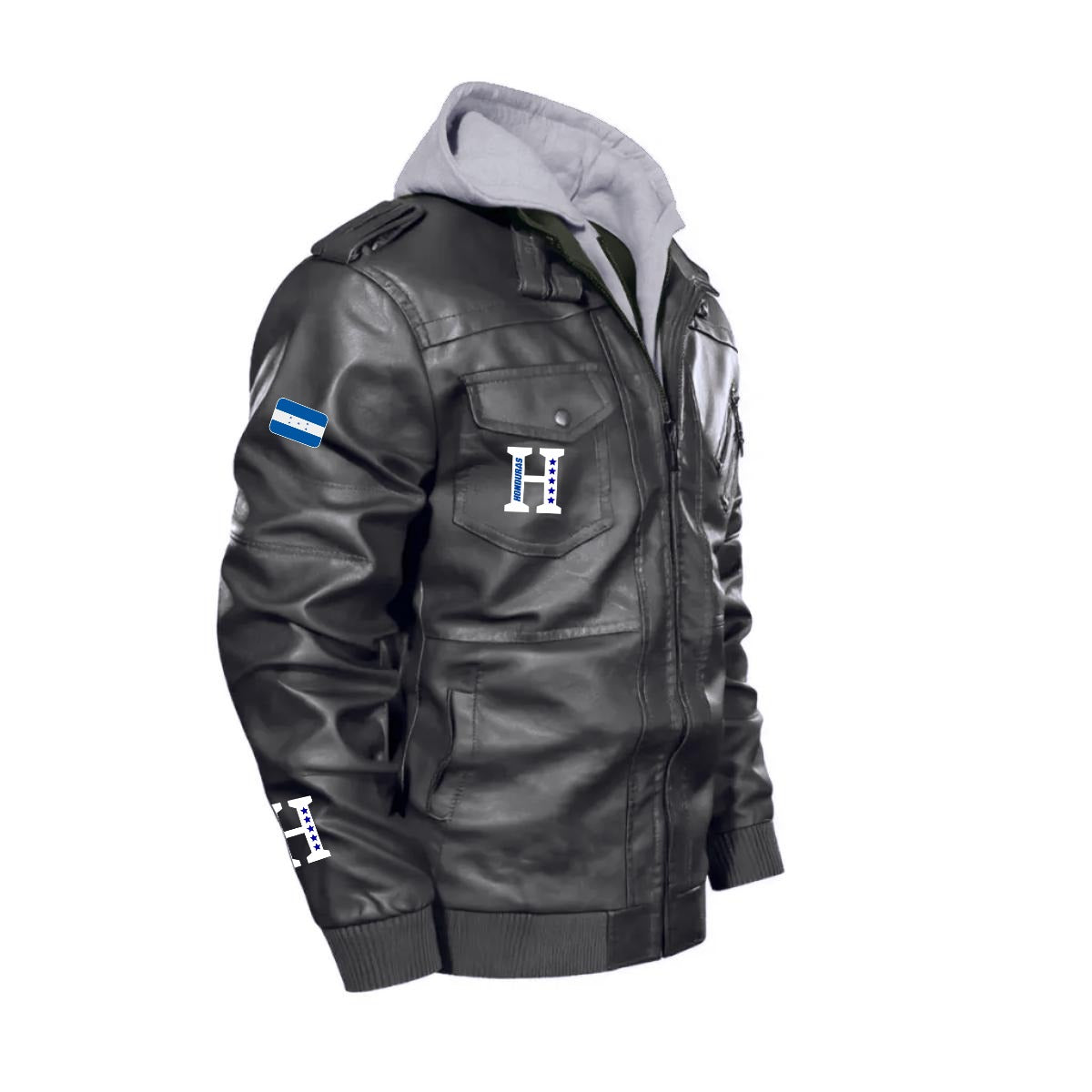 Chaqueta Tipo Cuero Honduras con Capucha Removible – Estilo Casual y Deportivo
