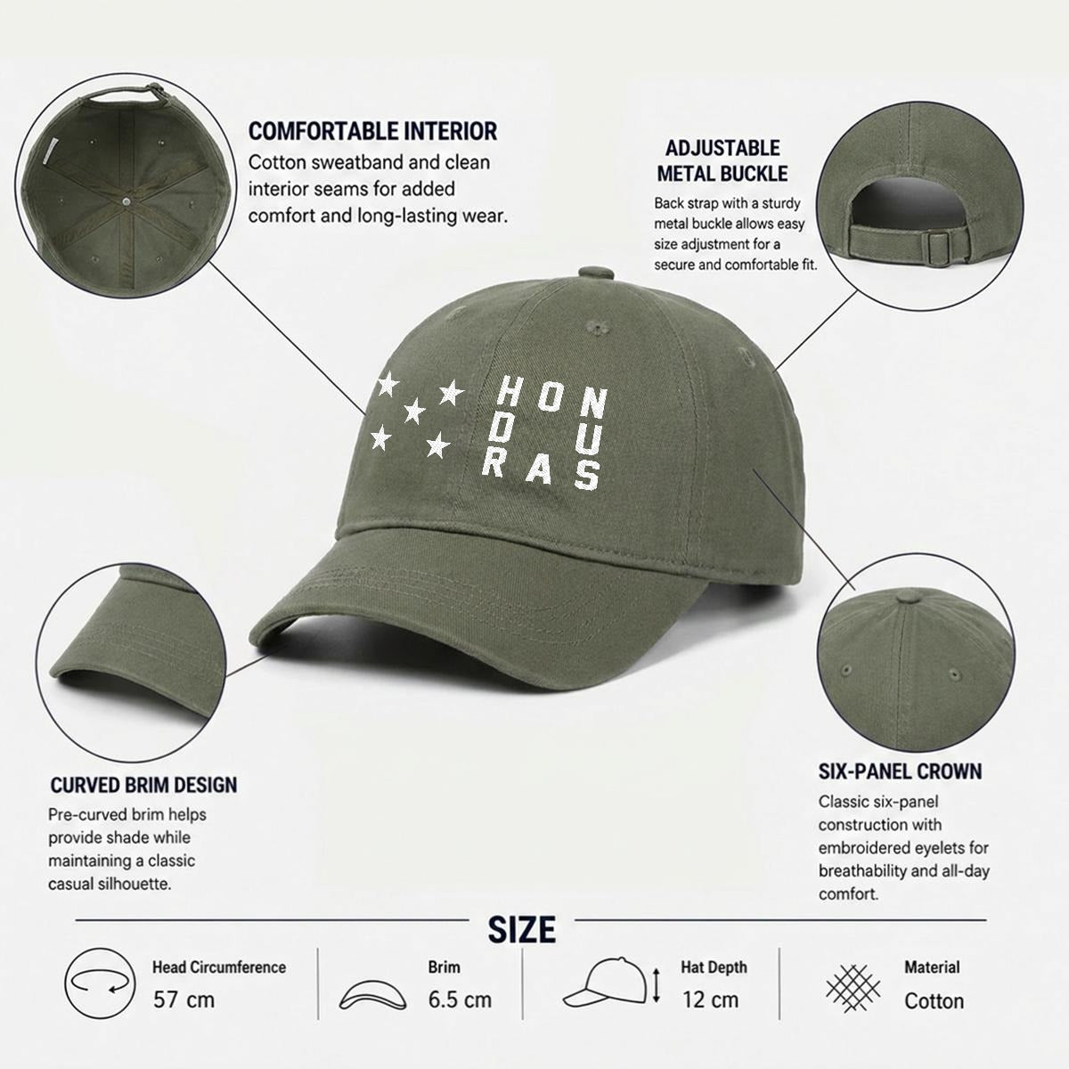 Gorra de Honduras Bordada Premium de Algodón Estilo Casual de Perfil Bajo