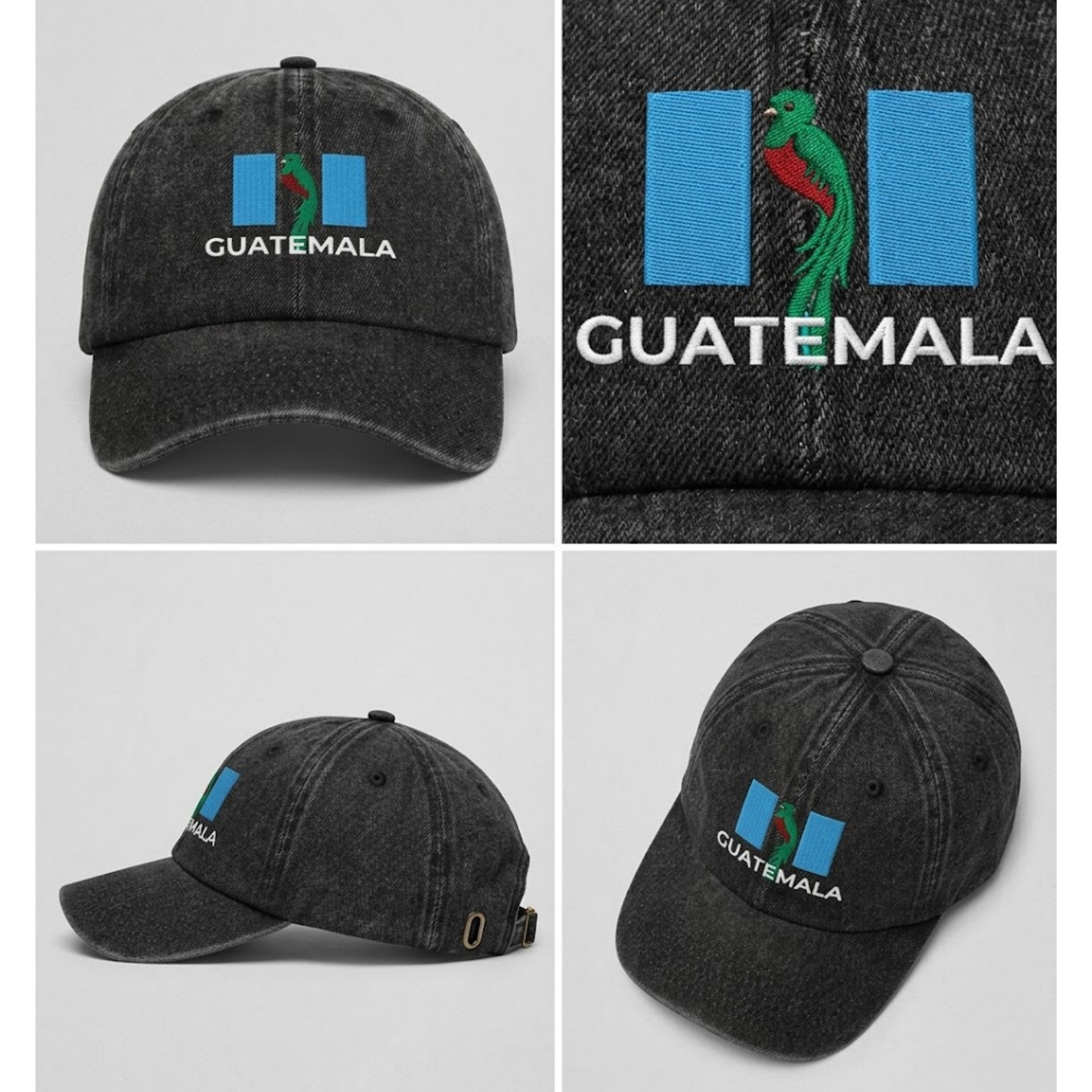 Gorra de Guatemala Bordada Premium de Algodón con Diseño de Quetzal Estilo Vintage