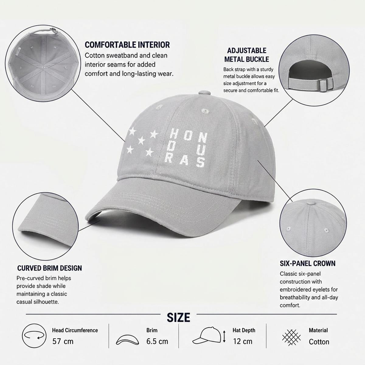 Gorra de Honduras Bordada Premium de Algodón Estilo Casual de Perfil Bajo
