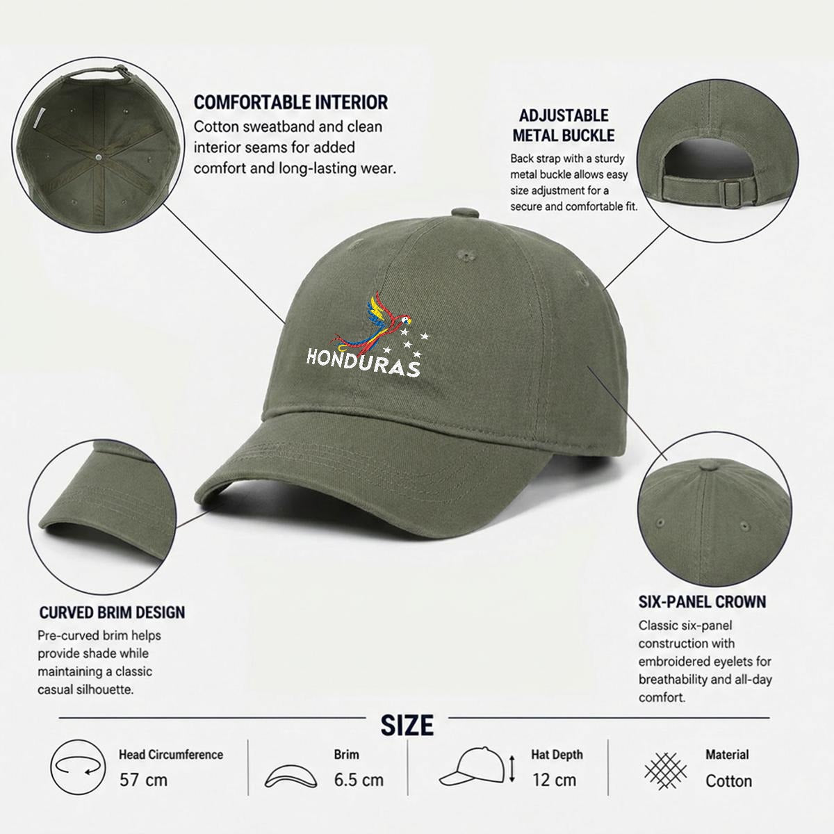 Gorra de Honduras Bordada Premium Guacamaya de Algodón Estilo Casual