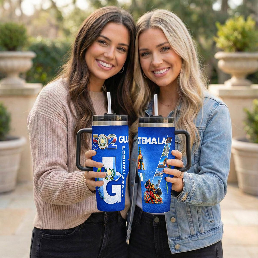 Tumbler Guatemala 40 OZ Acero Inoxidable Asa y Popote – Tumbler Patriótico Premium