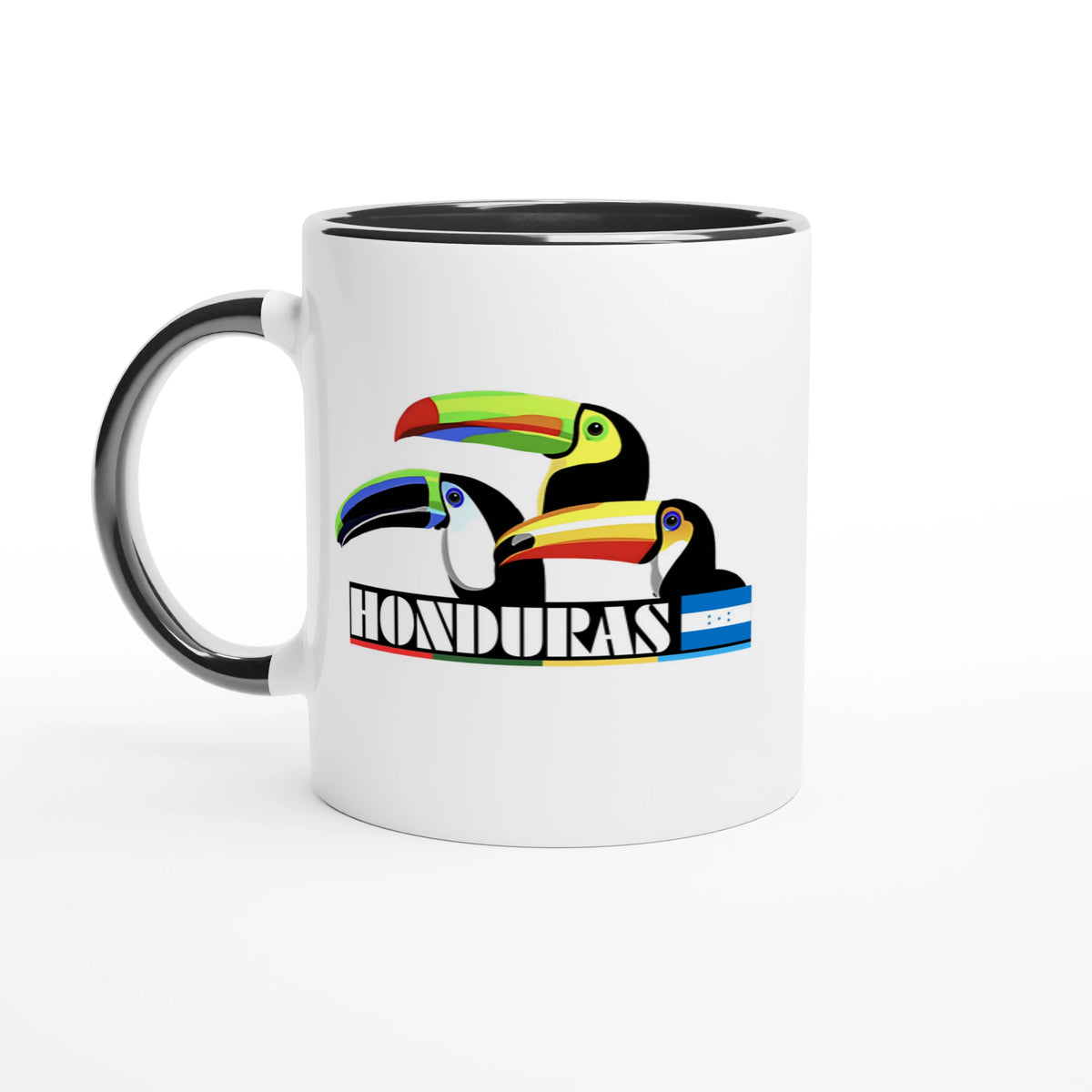 Mug en céramique de 11 oz « Honduras » Toucans - Intérieur et bord de couleur