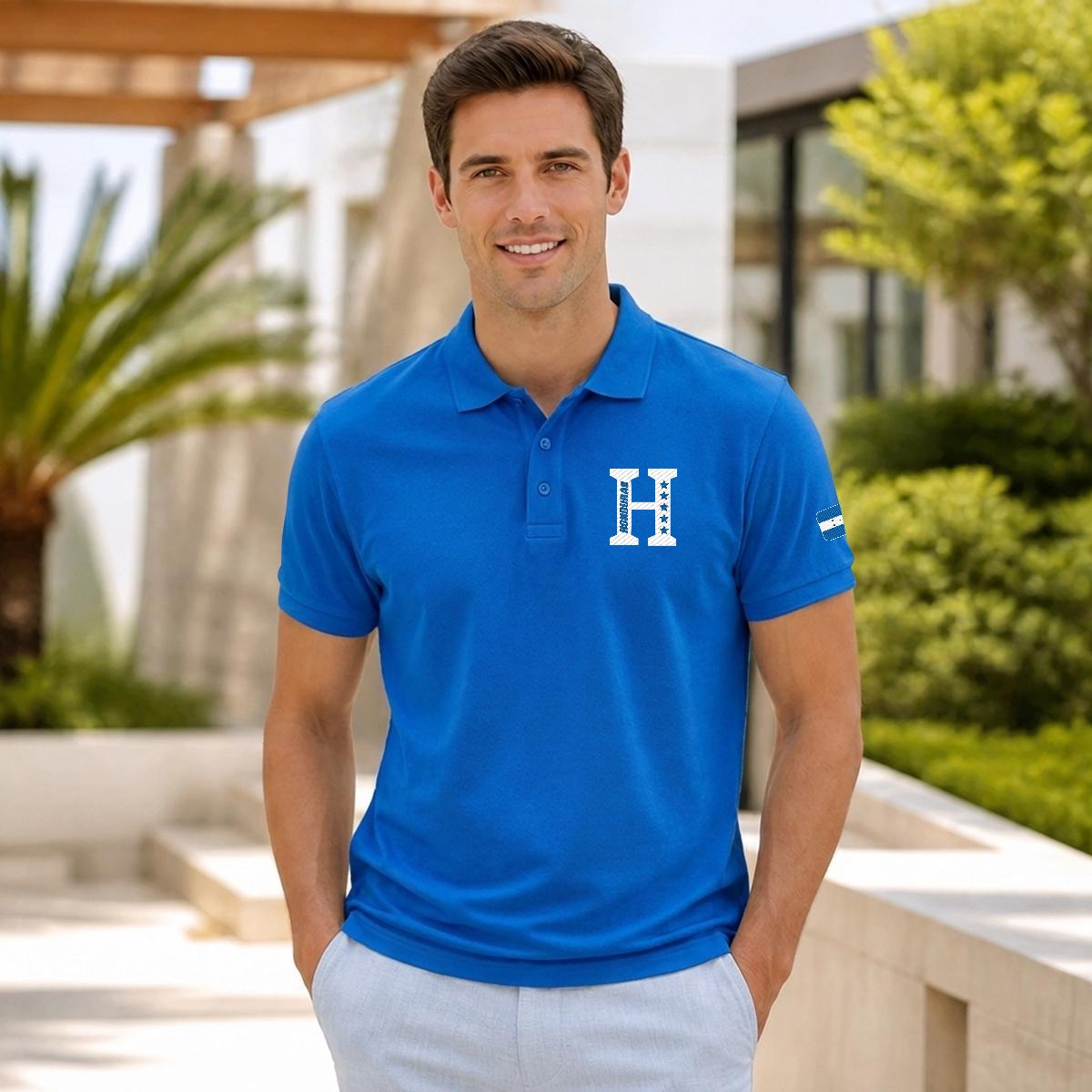 Camisa Tipo Polo de Honduras Bordado H de Cinco Estrellas