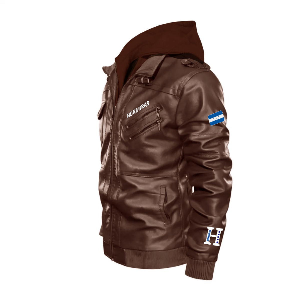 Chaqueta Tipo Cuero Honduras con Capucha Removible – Estilo Casual y Deportivo