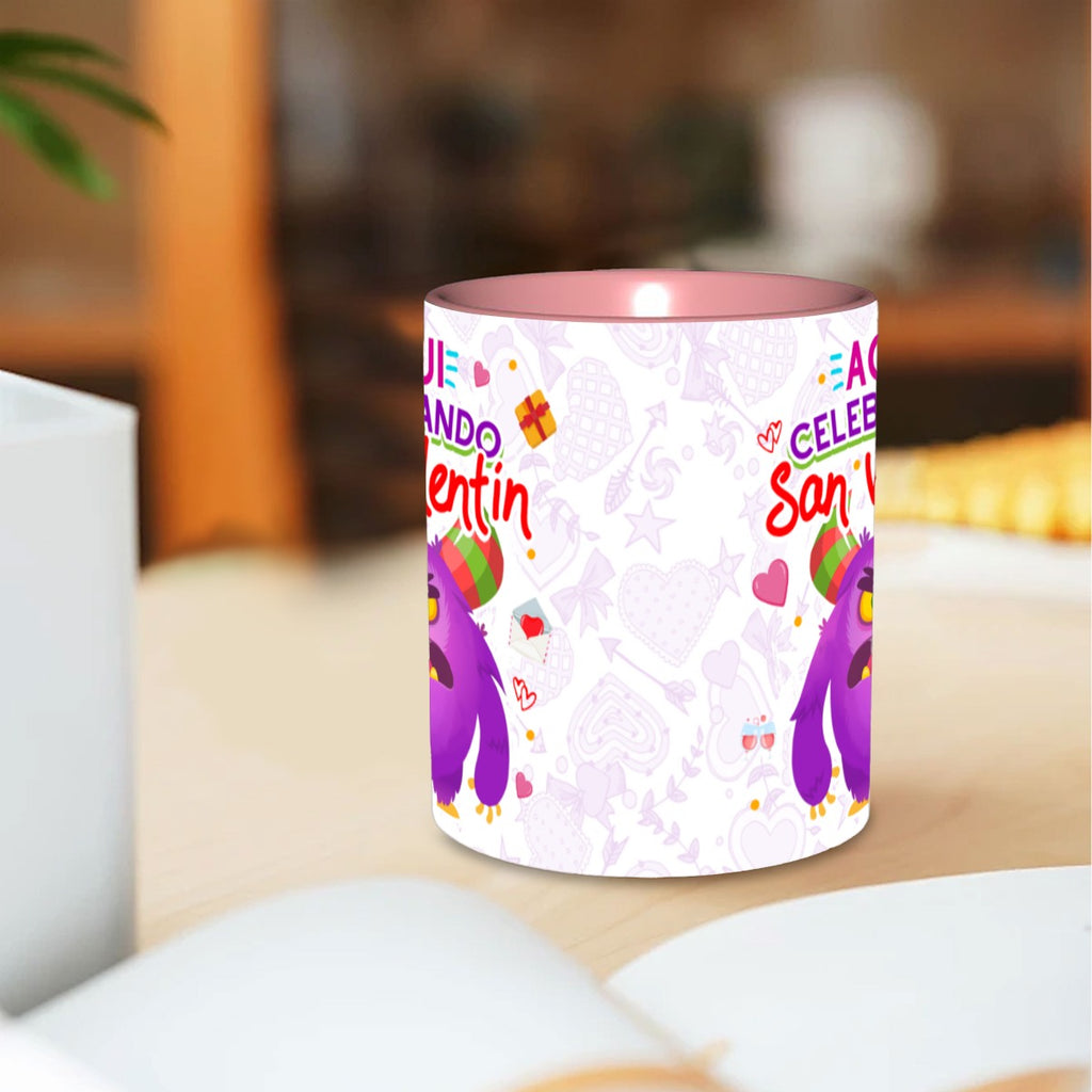 Taza y Tumbler San Valentin “Aquí Celebrando San Valentín”  Edición Divertida