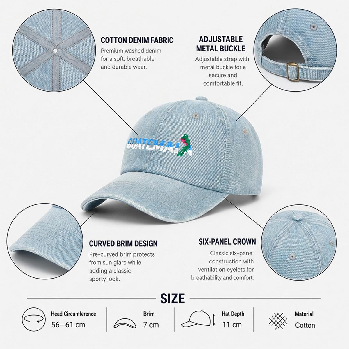 Gorra de Guatemala Bordada Premium Estilo Vintage Casual de Algodón