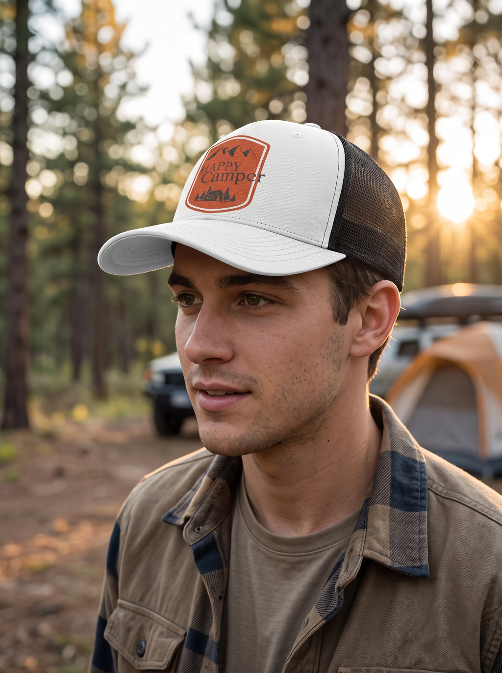 'Happy Camper' Trucker Hat for Outdoors