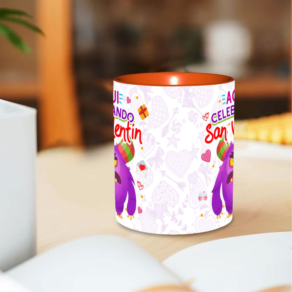 Taza y Tumbler San Valentin “Aquí Celebrando San Valentín”  Edición Divertida