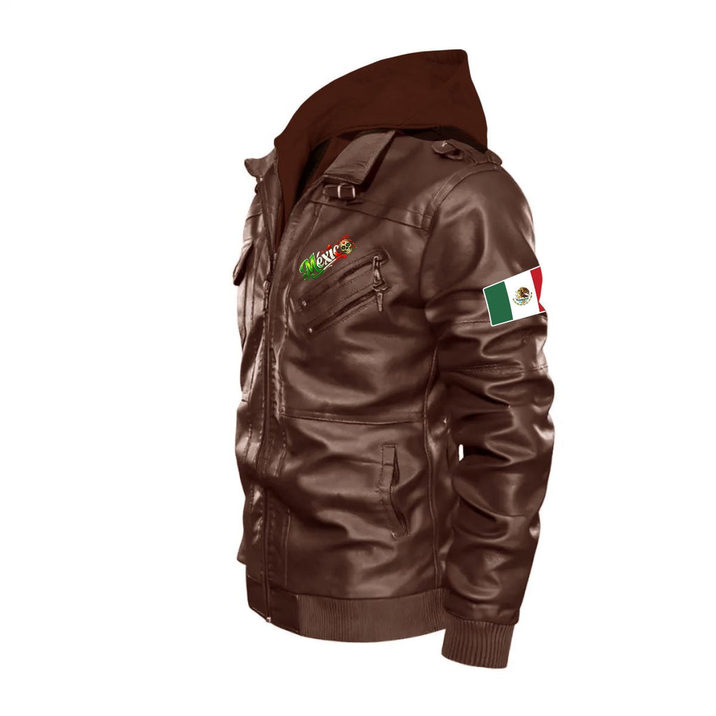 Chaqueta Tipo Cuero México Hombre con Capucha Removible