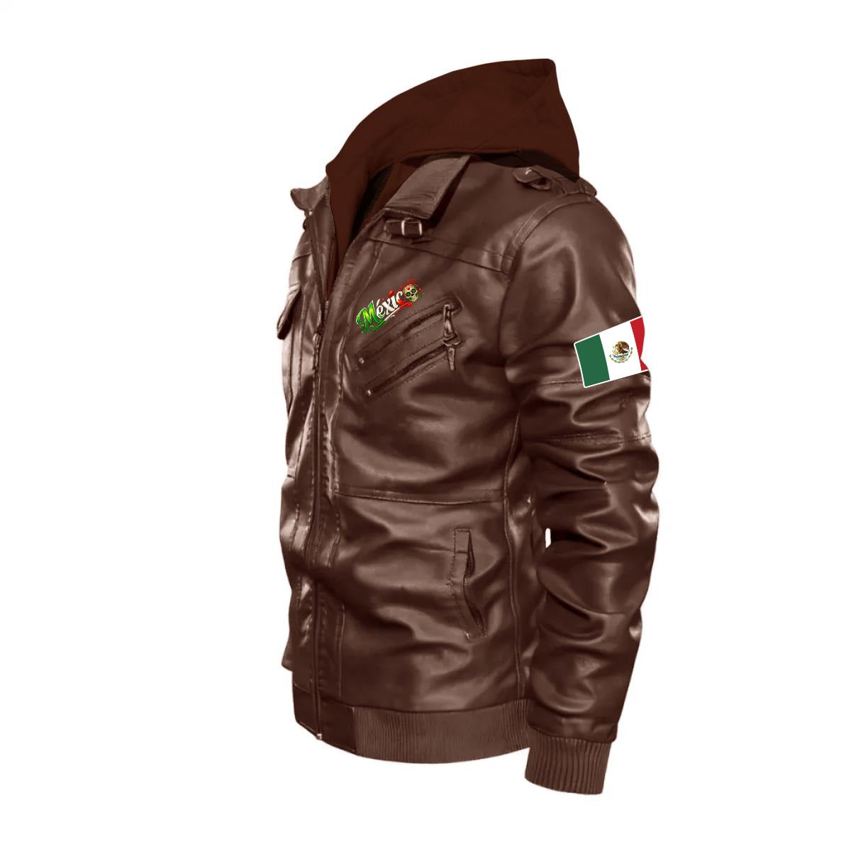 Chaqueta Tipo Cuero México Hombre con Capucha Removible