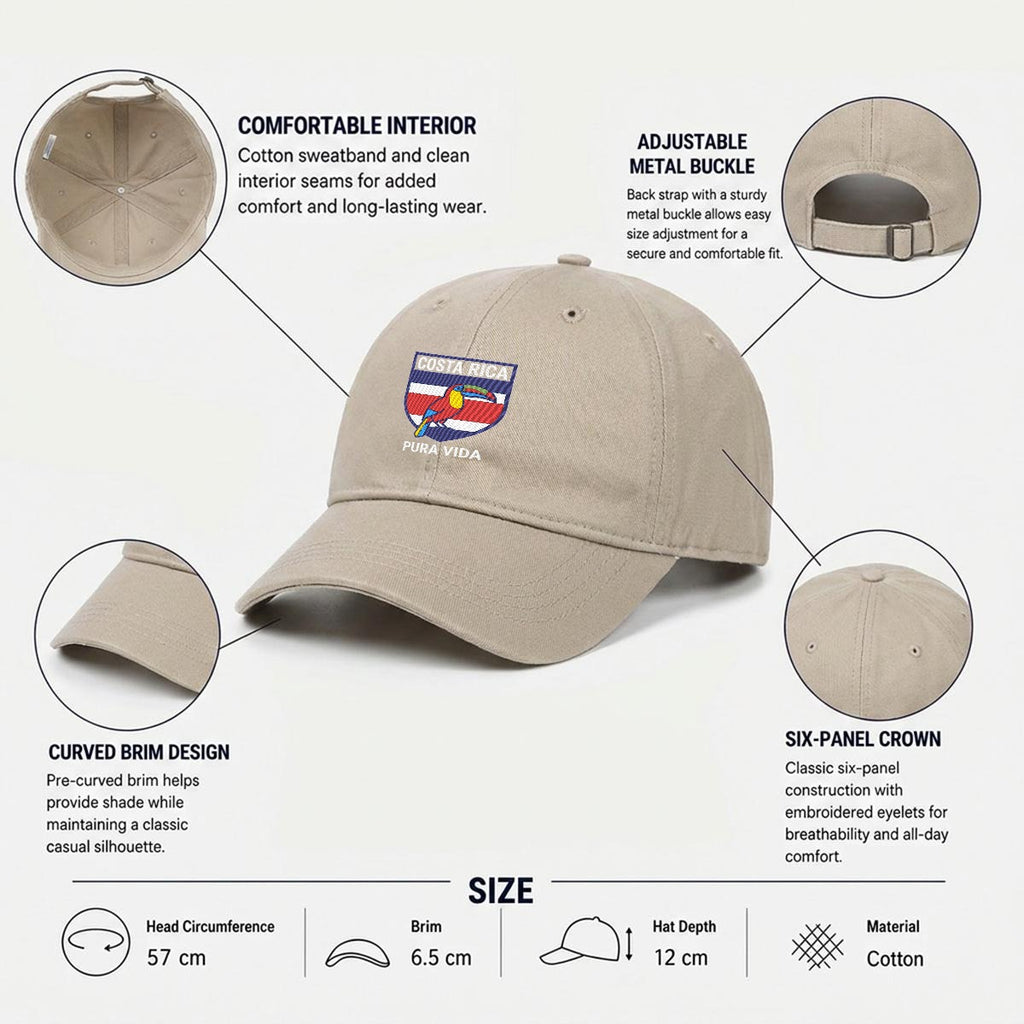 Gorra de Costa Rica Bordada Premium Pura Vida de Algodón Estilo Casual