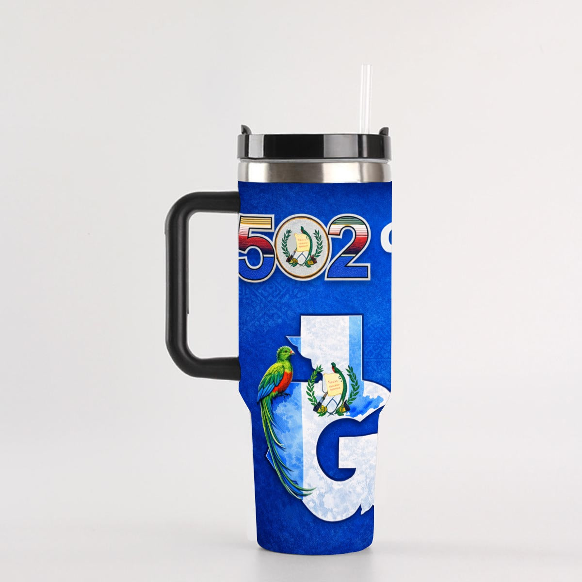 Tumbler Guatemala 40 OZ Acero Inoxidable Asa y Popote – Tumbler Patriótico Premium