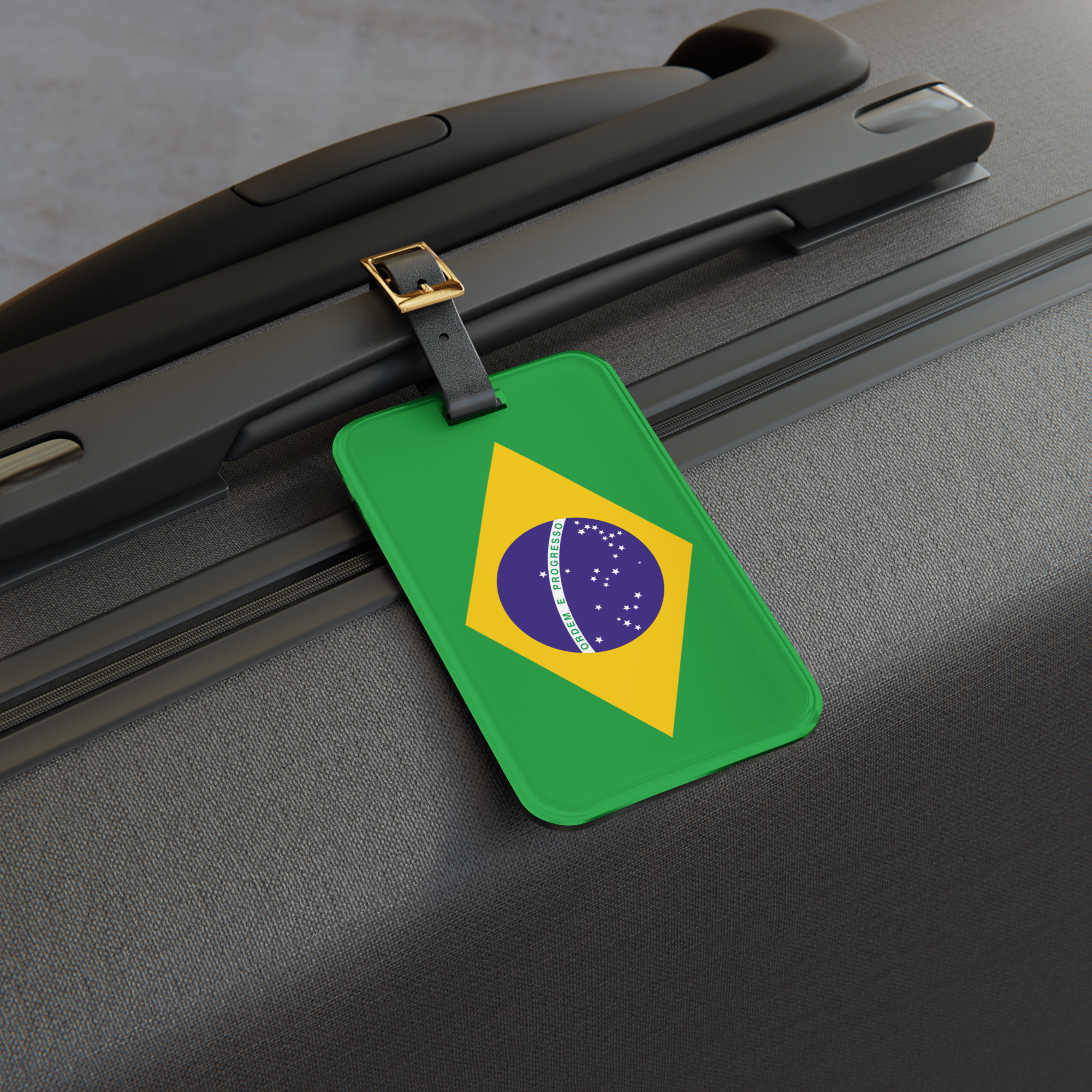 Etiqueta de equipaje Brasil y correa de cuero
