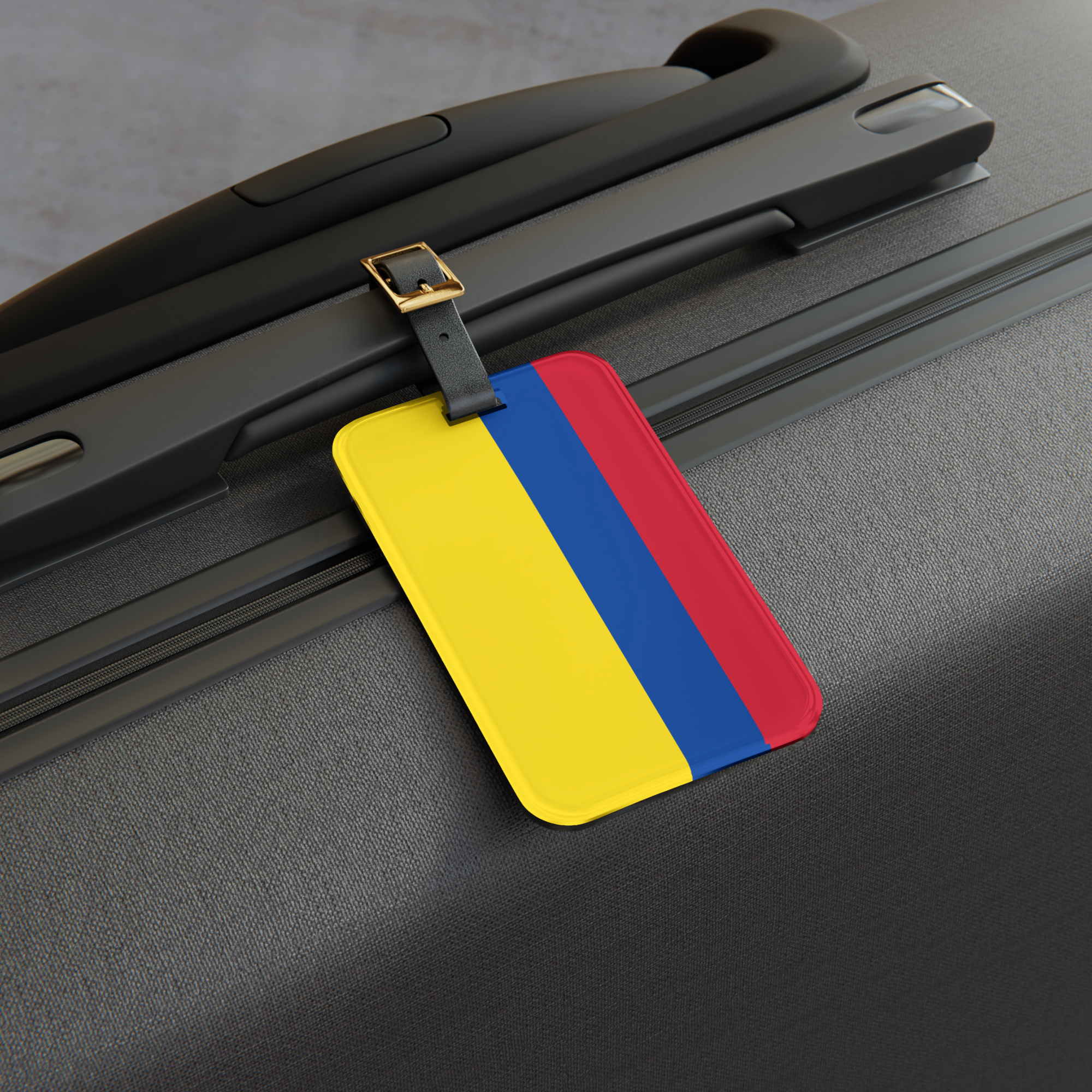 Etiqueta de equipaje Colombia correa de cuero