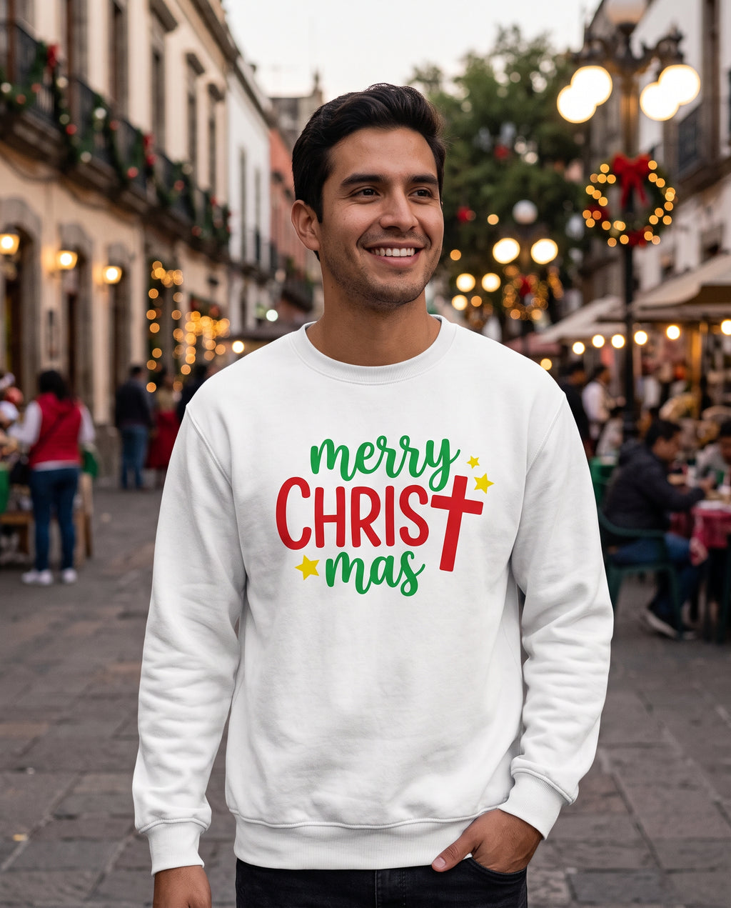 Sweat-shirt chrétien « Merry Christ-mas » Croix de Noël