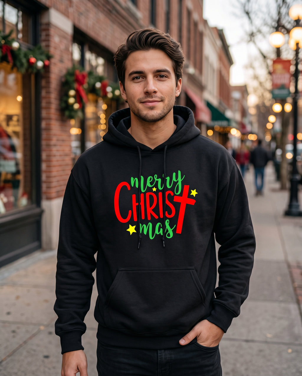 Sudadera Navideña Hoodie 'Merry Christ-mas' Cruz Cristiana