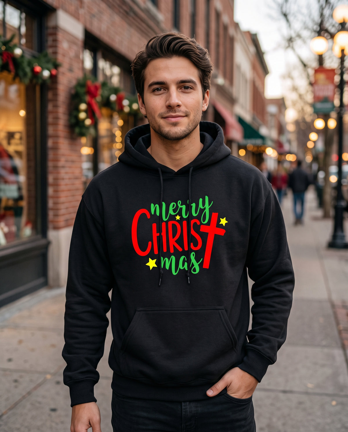 Sudadera Navideña Hoodie 'Merry Christ-mas' Cruz Cristiana