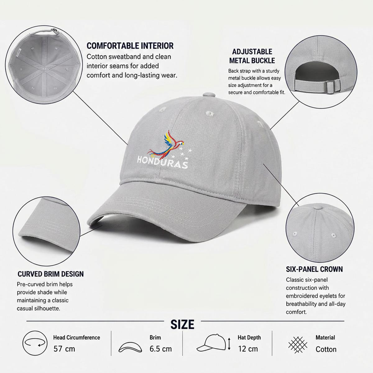 Gorra de Honduras Bordada Premium Guacamaya de Algodón Estilo Casual