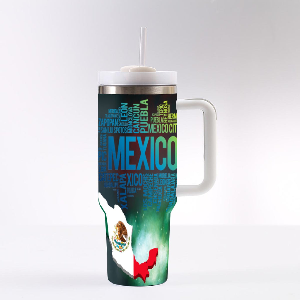 Tumbler Mexico 40oz – Vaso Térmico de Acero Inoxidable con Asa y Popote