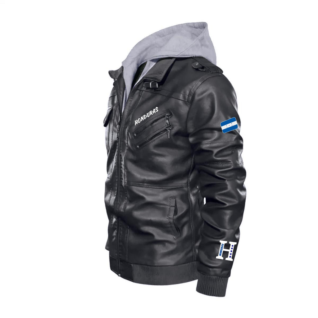 Chaqueta Tipo Cuero Honduras con Capucha Removible – Estilo Casual y Deportivo