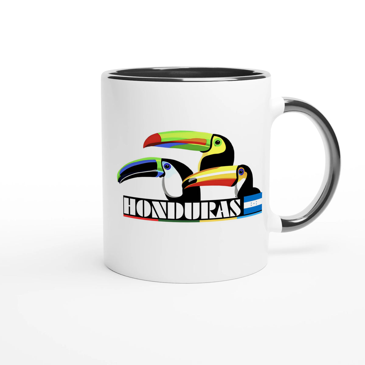 Mug en céramique de 11 oz « Honduras » Toucans - Intérieur et bord de couleur