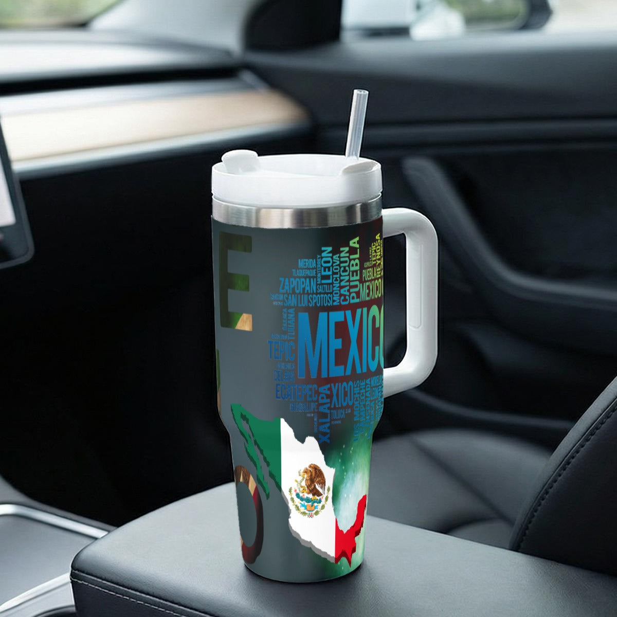 Tumbler Mexico 40oz – Vaso Térmico de Acero Inoxidable con Asa y Popote