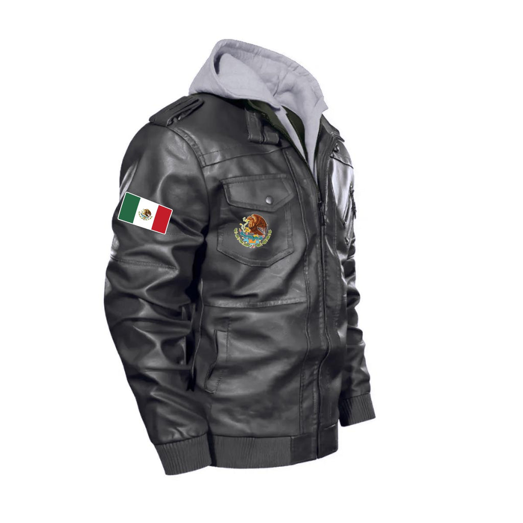 Chaqueta Tipo Cuero México Hombre con Capucha Removible