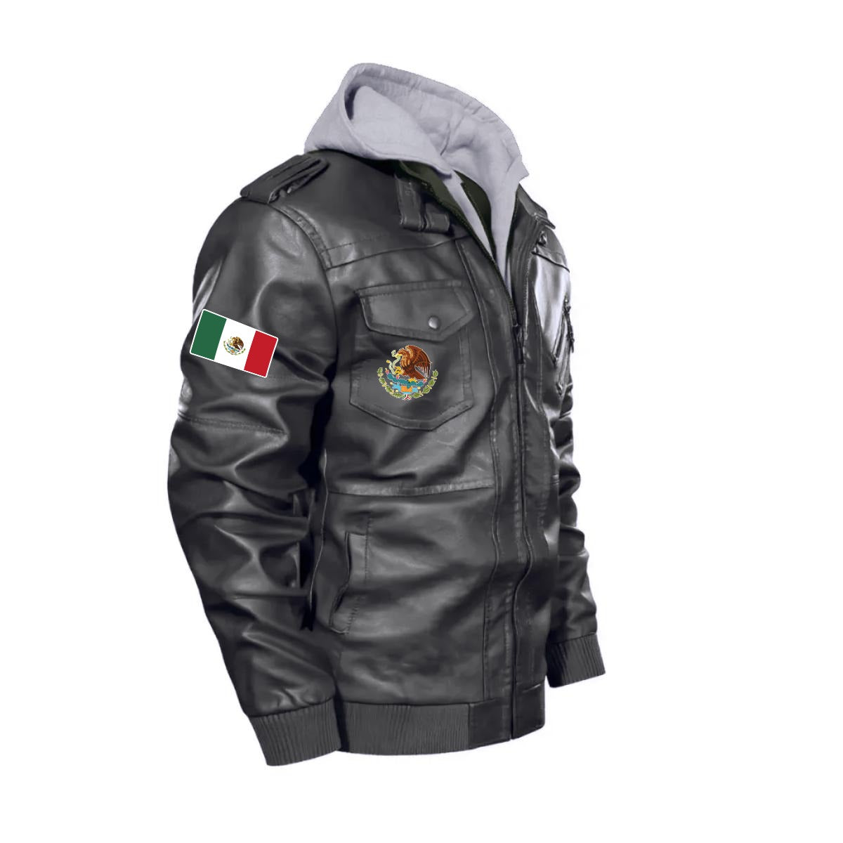 Chaqueta Tipo Cuero México Hombre con Capucha Removible