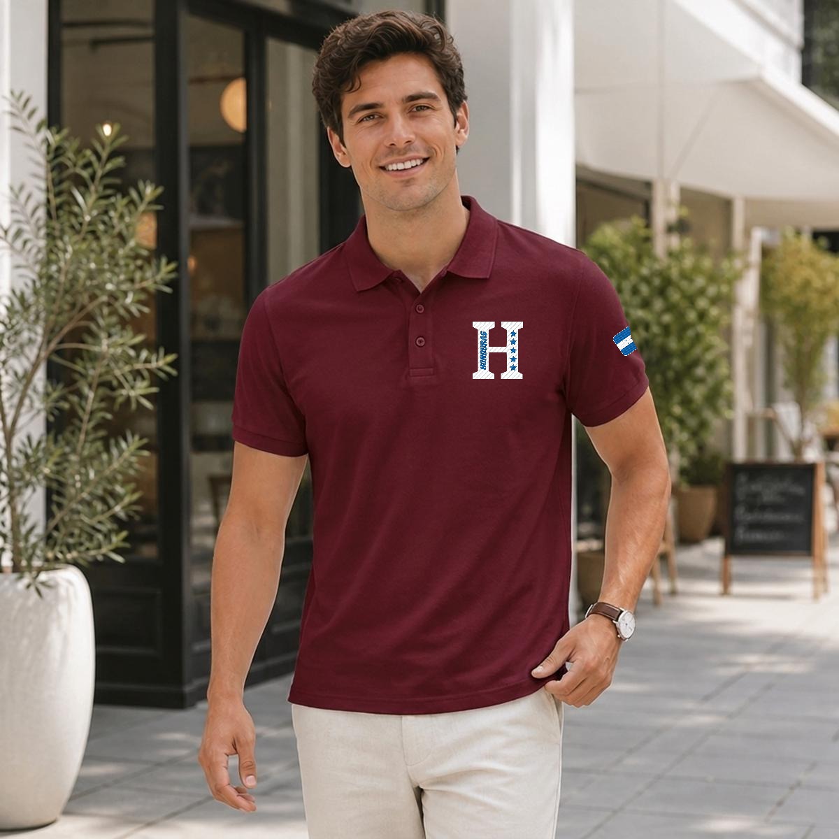 Camisa Tipo Polo de Honduras Bordado H de Cinco Estrellas