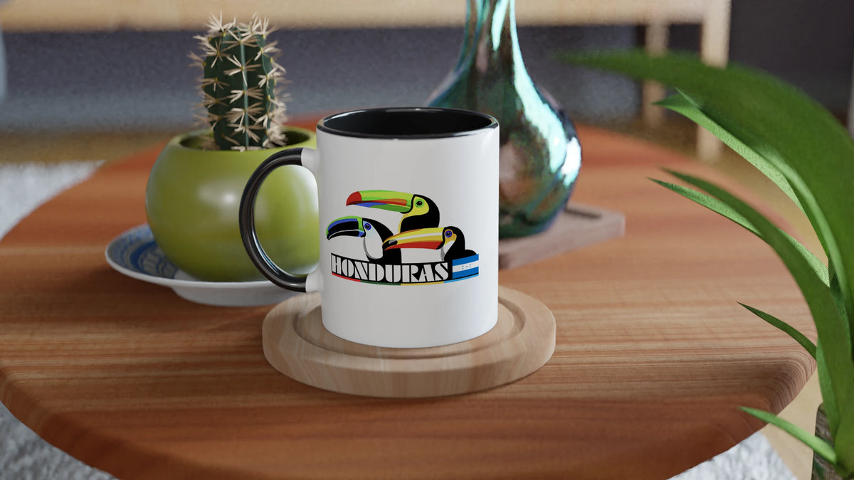 Mug en céramique de 11 oz « Honduras » Toucans - Intérieur et bord de couleur