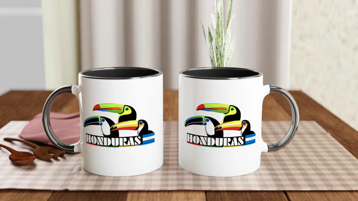 Mug en céramique de 11 oz « Honduras » Toucans - Intérieur et bord de couleur
