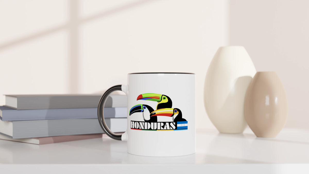 Taza de Cerámica 11 oz 'Honduras' Tucanes - Interior y Borde de Color