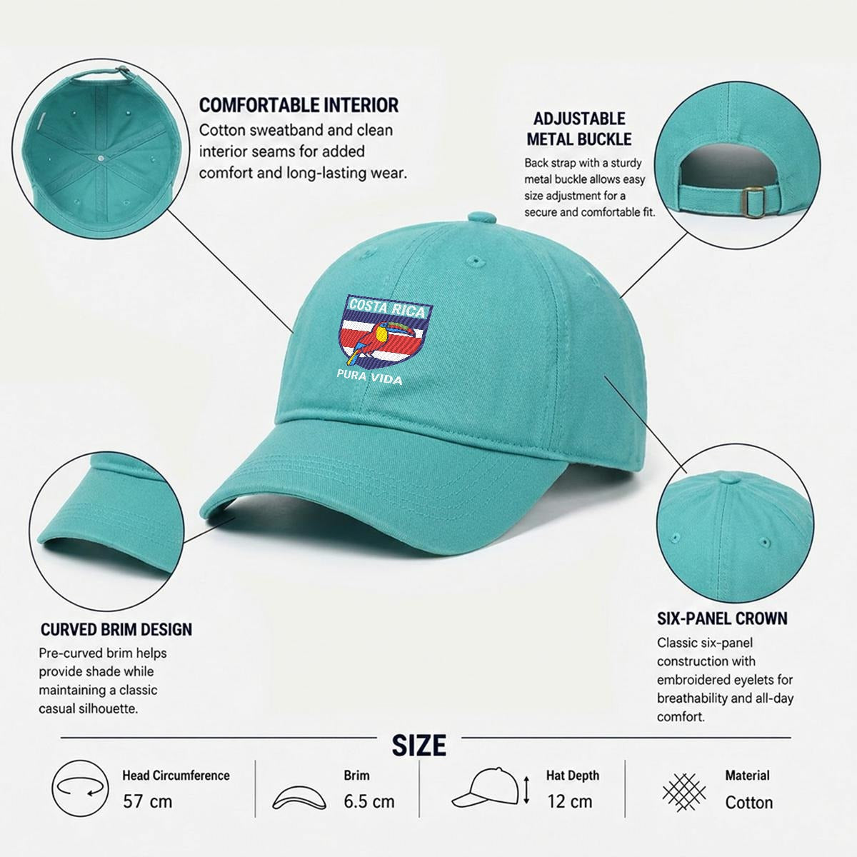 Gorra de Costa Rica Bordada Premium Pura Vida de Algodón Estilo Casual