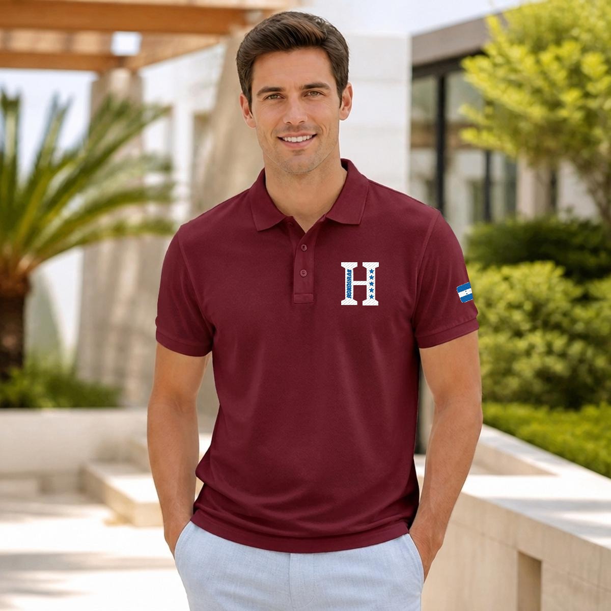 Camisa Tipo Polo de Honduras Bordado H de Cinco Estrellas