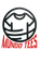 Logo of Mundo Tees with a black t-shirt outline and red text on a white background